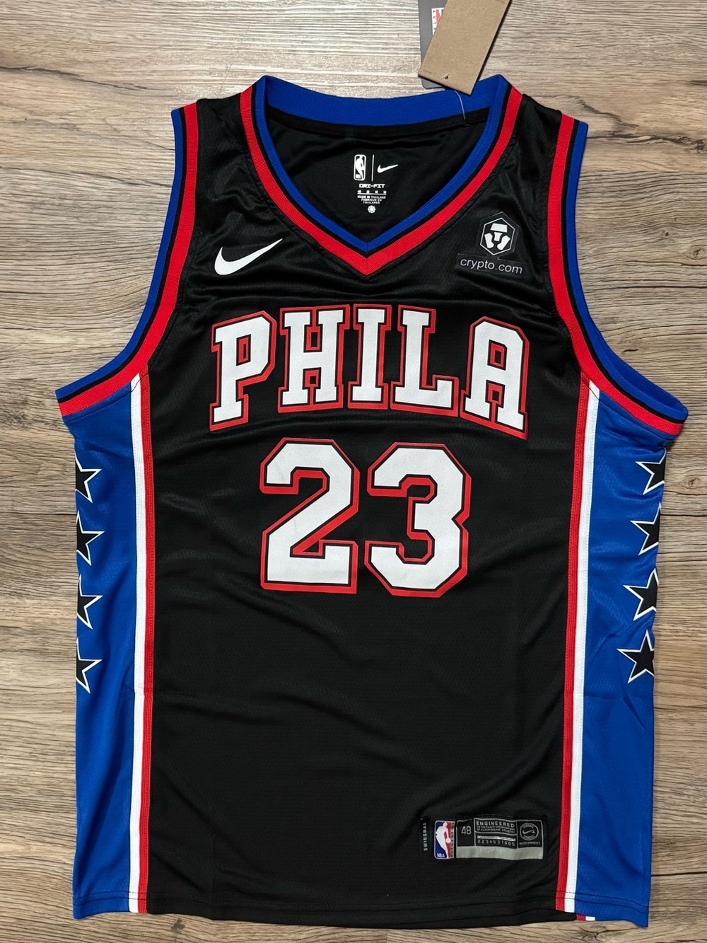 Black Philadelphia #23 Basketball LeBron James Jersey with Blue and Red Accents